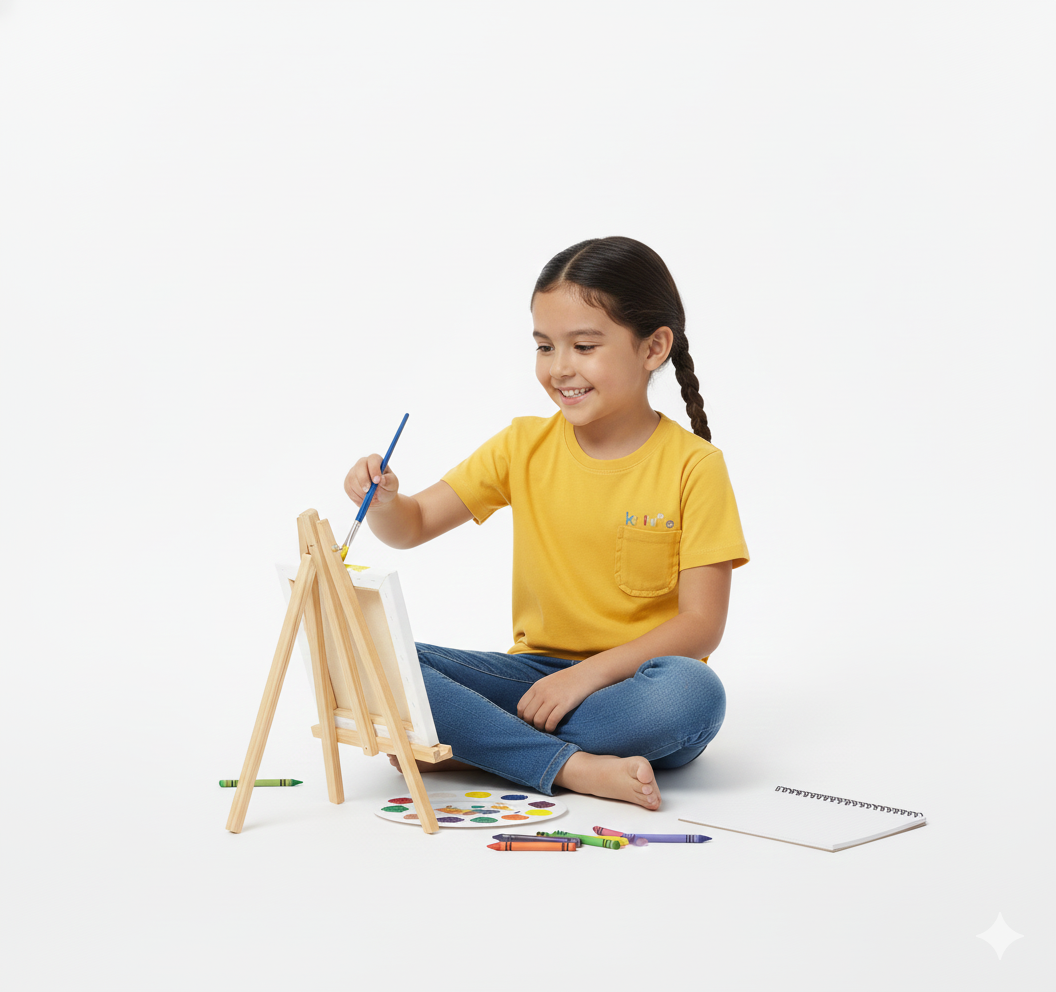 Girls Yellow Cotton T-Shirt with Pocket - Image 3