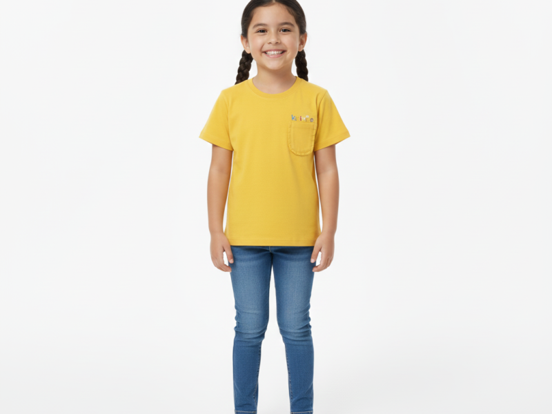 Girls Yellow Cotton T-Shirt with Pocket