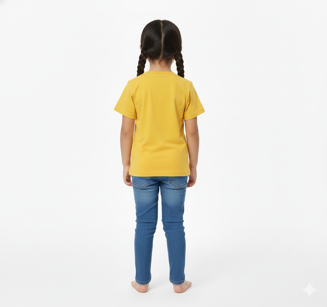 Girls Yellow Cotton T-Shirt with Pocket - Image 4