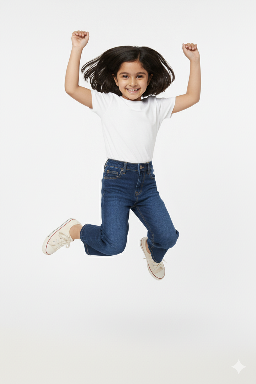 Kids Girls Wide-Leg Light Wash Jeans - Image 3