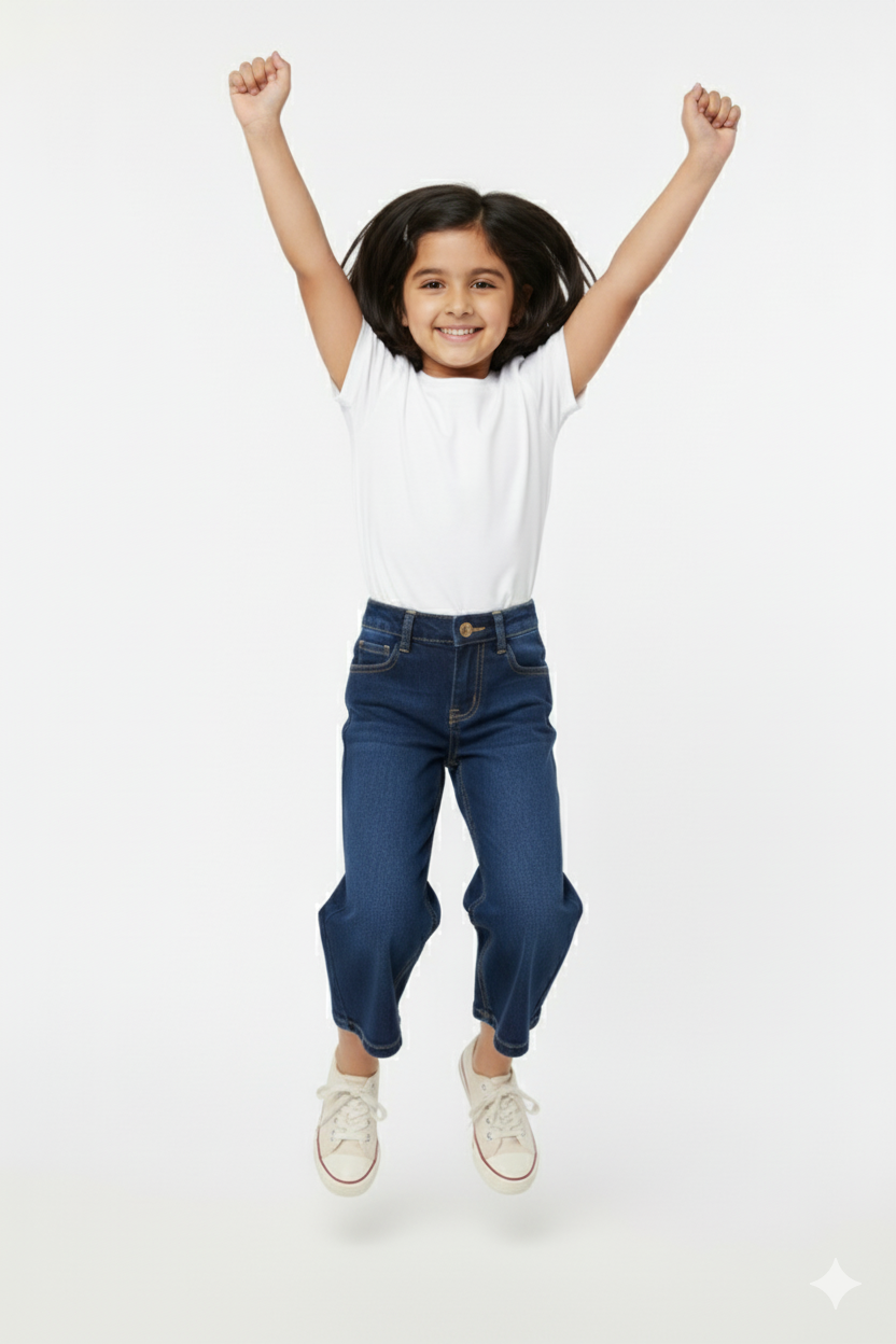 Kids Girls Wide-Leg Light Wash Jeans
