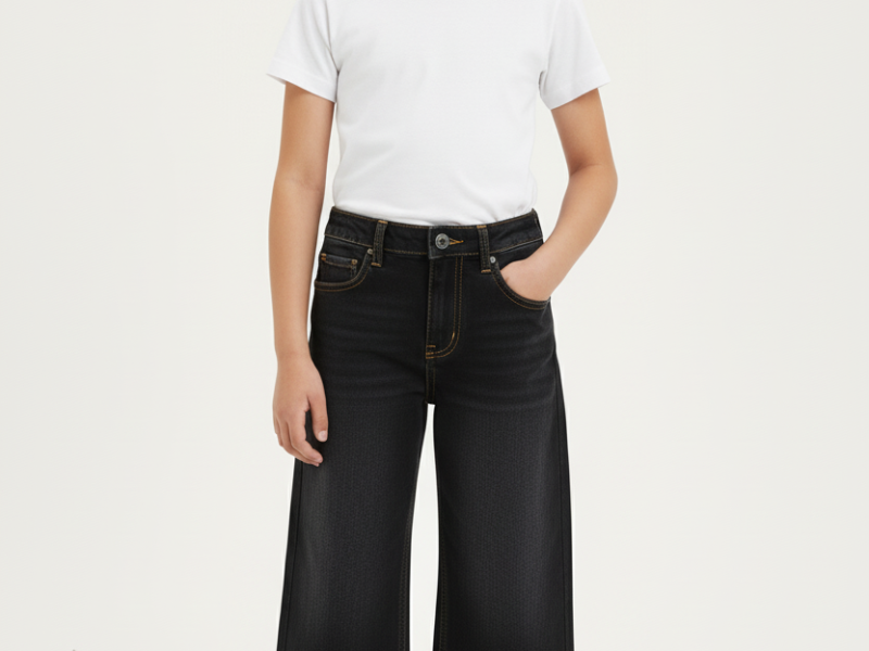 Kids Girls Wide-Leg Light Wash Jeans