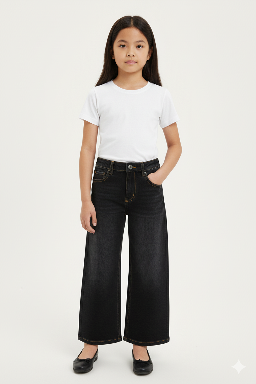 Kids Girls Wide-Leg Light Wash Jeans